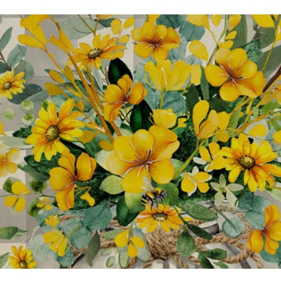 Yellow Floral Table Runner Farmhouse Cottage Decor Spring Summer Plaid Cloth 90" - Picture 2 of 3